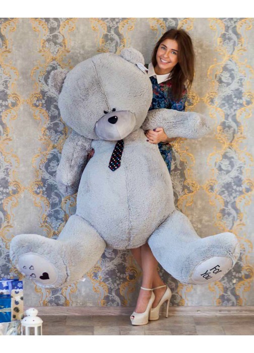Мягкая игрушка огромный медведь Тедди 190 см серый